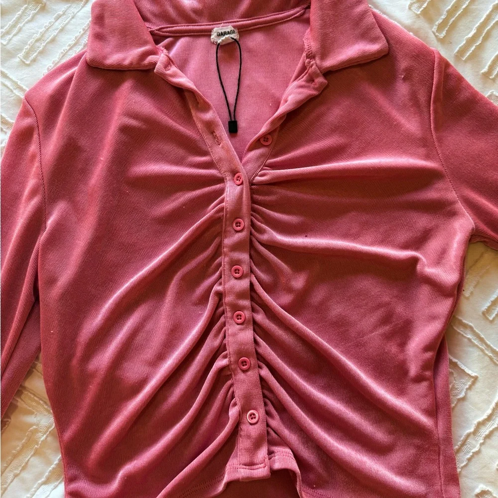 Pink Ruched Button-Up Top - Picture 10 of 14